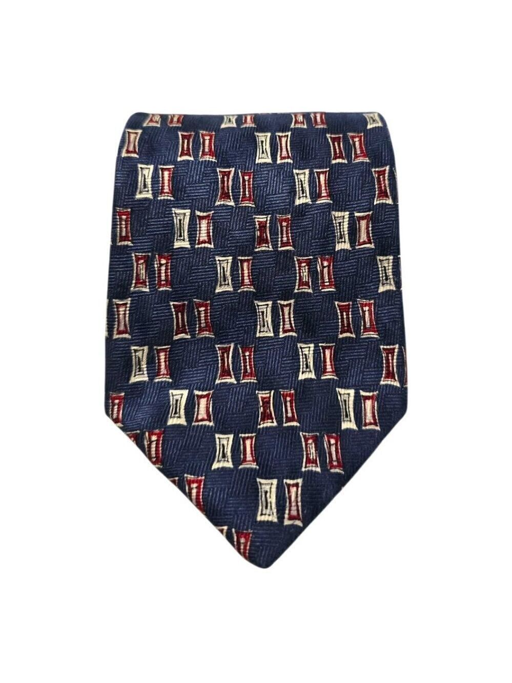 Enzo Felini Blue Geometric Silk Handmade Tie